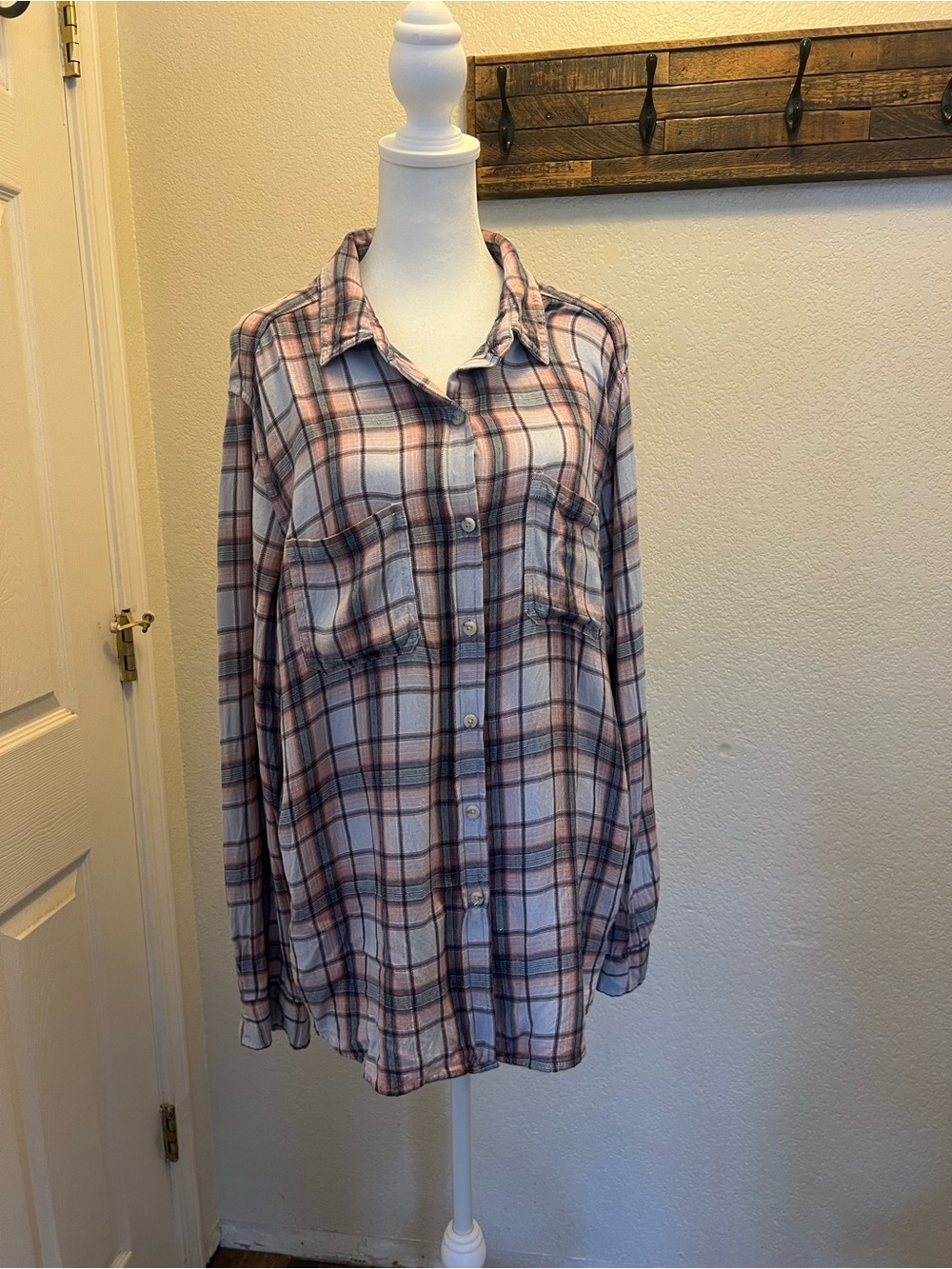 Mossimo Supply Co. Pink and Gray Plaid Button-Up Shirt